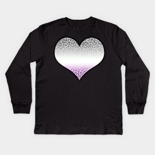 Ombré asexuality colours and white swirls doodles heart Kids Long Sleeve T-Shirt